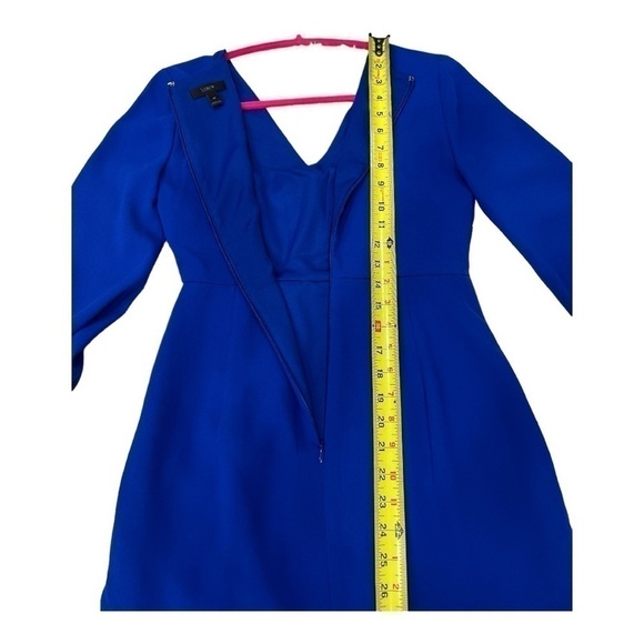 J. Crew Drapey Ruffle Front Dress, Long Sleeves, Faux Wrap, Ocean Blue size 0P - Picture 14 of 14